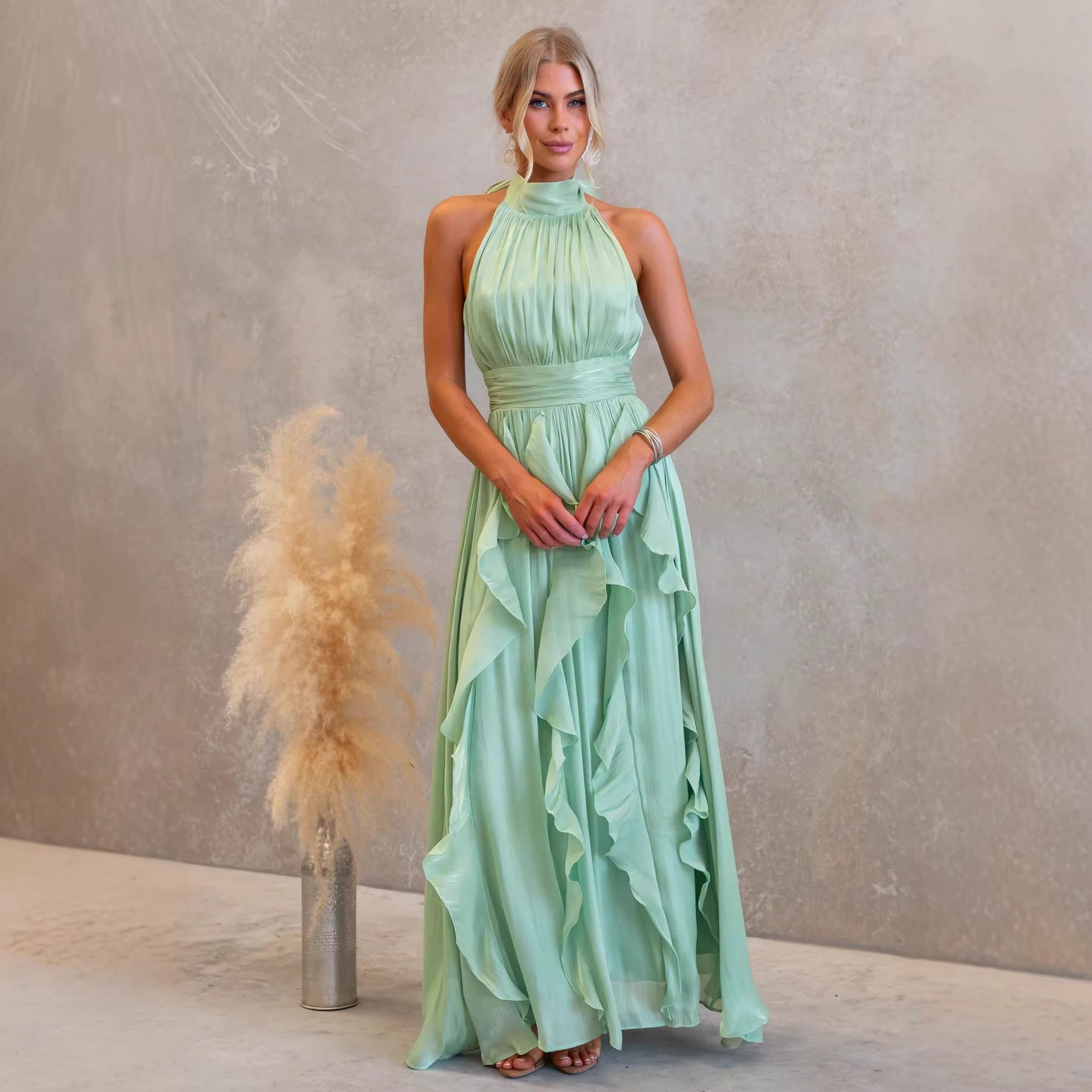 Celestia Ruffled Halter Maxi Dress