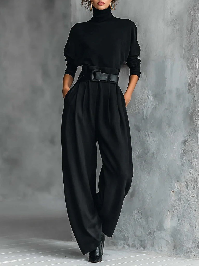 Jessica™ Elegant Top & Straight-Leg Pants Set | Fitted Turtleneck and Tailored Trousers