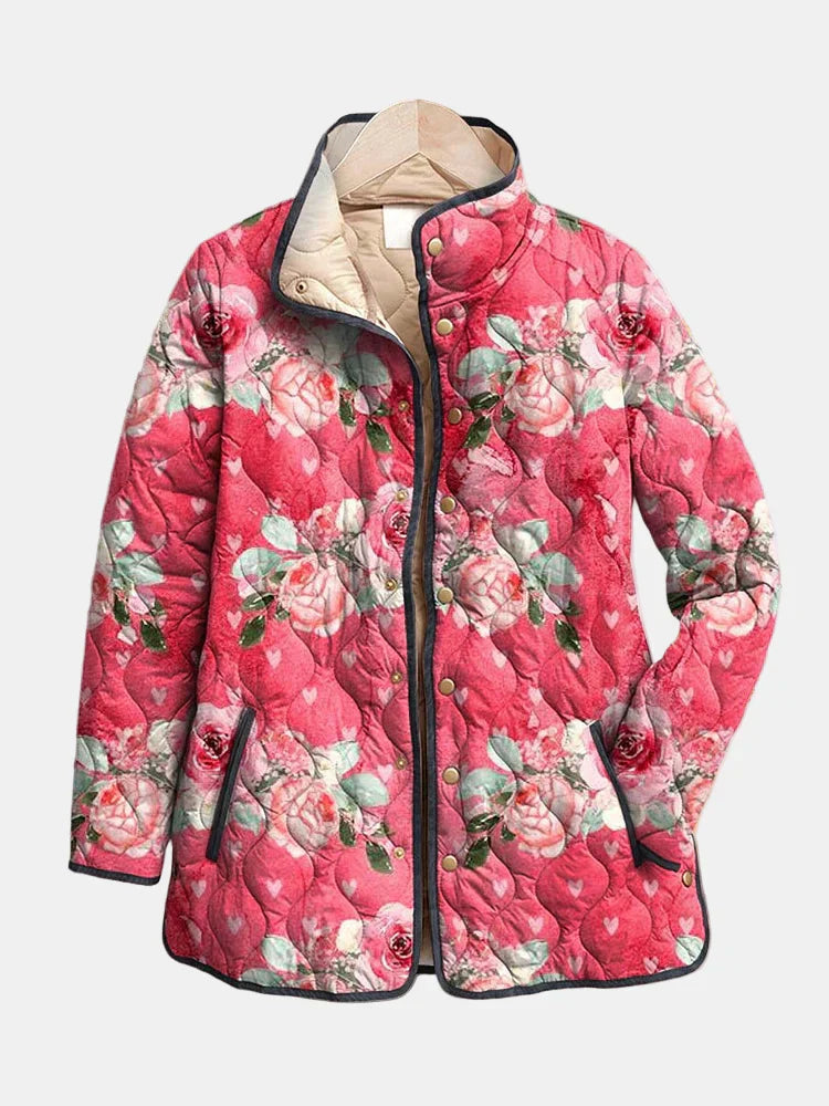 Freya | Charming Pink Floral Print Quilted Jacket