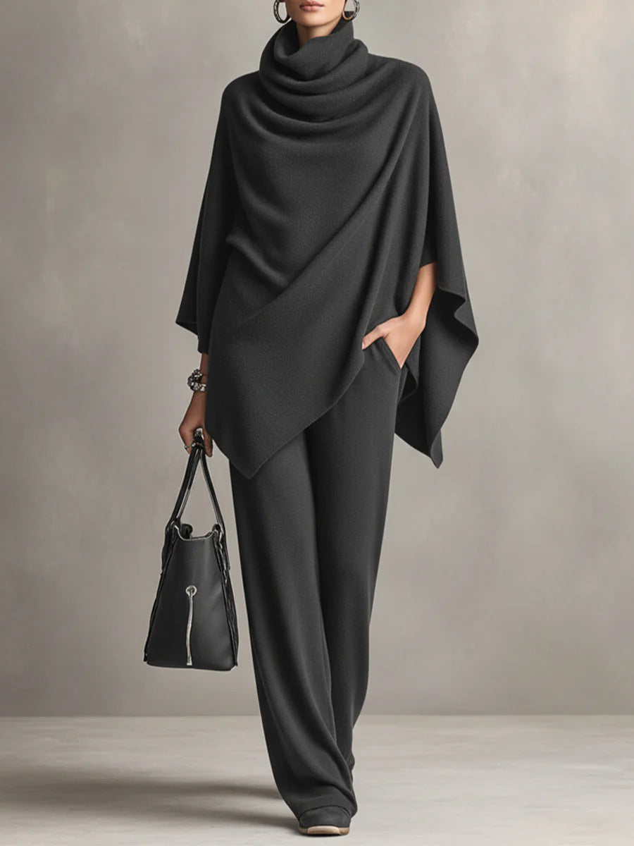 Sarina™ Elegant Drape Two-Piece Set | Flowing Top and Wide-Leg Trousers